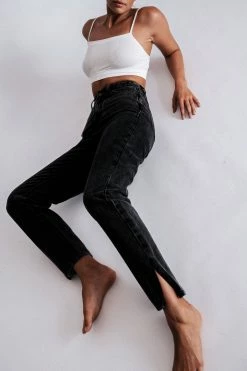 EMS Pia Split Side Wide Leg Jean - Washed Black All Bottoms