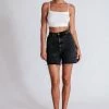 EMS All Bottoms Kirra Raw Hem Longline Rigid Boyfriend Shorts - Washed Black