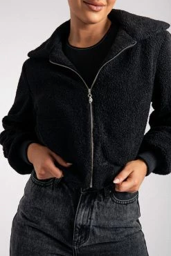 ROM Camila Teddy Crop Jacket - Black Coats & Jackets