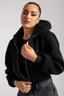 ROM Camila Teddy Crop Jacket - Black Coats & Jackets