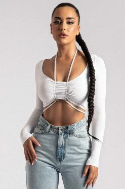 ROM Harper Long Sleeve Toggle Top - White All Tops