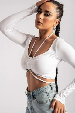 ROM Harper Long Sleeve Toggle Top - White All Tops