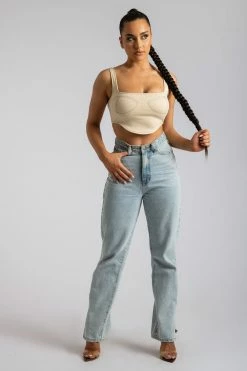 ROM Elsie Sleeveless Contrast Stitch Bustier Top - Tofu 16 ROM Elsie Sleeveless Contrast Stitch Bustier Top - Tofu