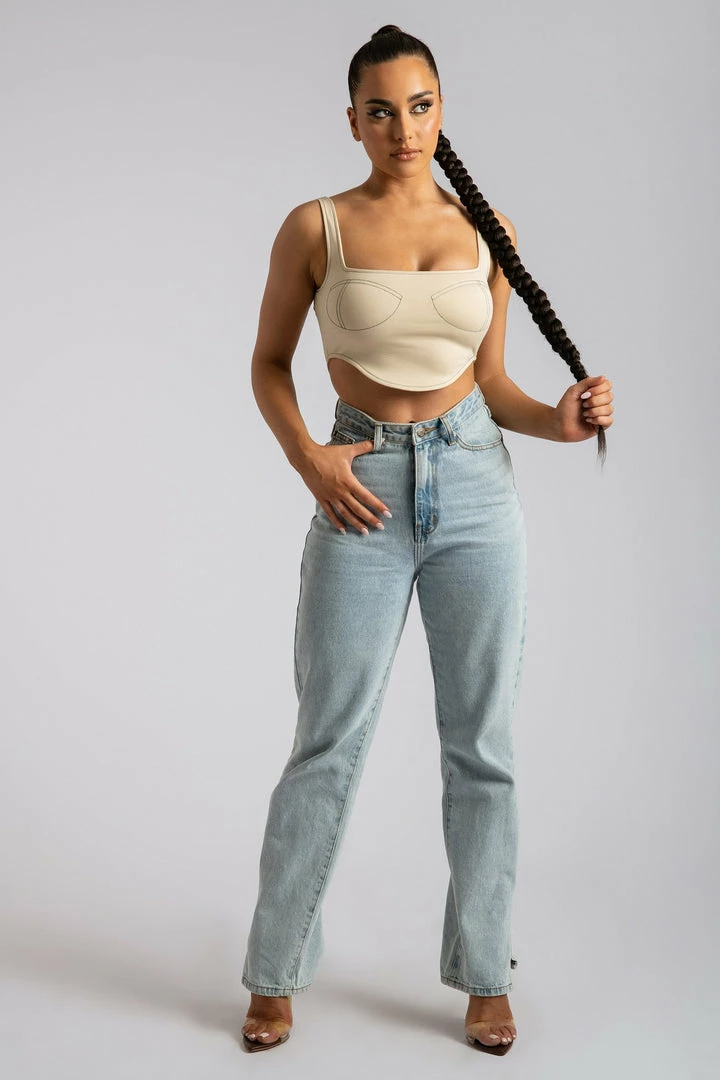 ROM Elsie Sleeveless Contrast Stitch Bustier Top - Tofu 5 ROM Elsie Sleeveless Contrast Stitch Bustier Top - Tofu