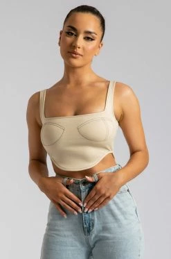 ROM Elsie Sleeveless Contrast Stitch Bustier Top - Tofu