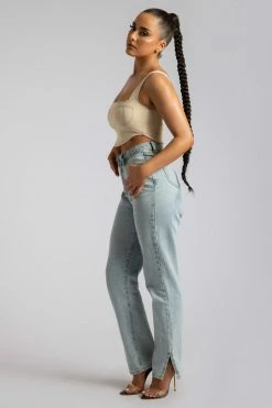 ROM Elsie Sleeveless Contrast Stitch Bustier Top - Tofu 17 ROM Elsie Sleeveless Contrast Stitch Bustier Top - Tofu