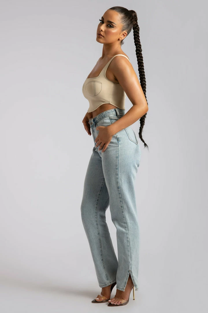 ROM Elsie Sleeveless Contrast Stitch Bustier Top - Tofu 6 ROM Elsie Sleeveless Contrast Stitch Bustier Top - Tofu