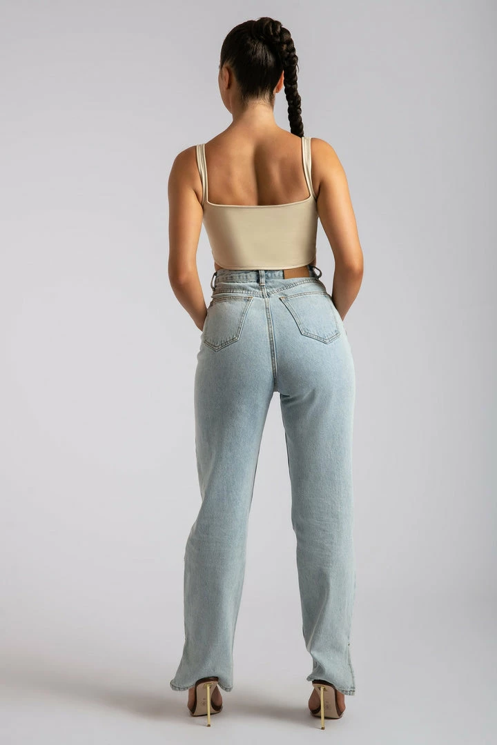 ROM Elsie Sleeveless Contrast Stitch Bustier Top - Tofu 2 ROM Elsie Sleeveless Contrast Stitch Bustier Top - Tofu