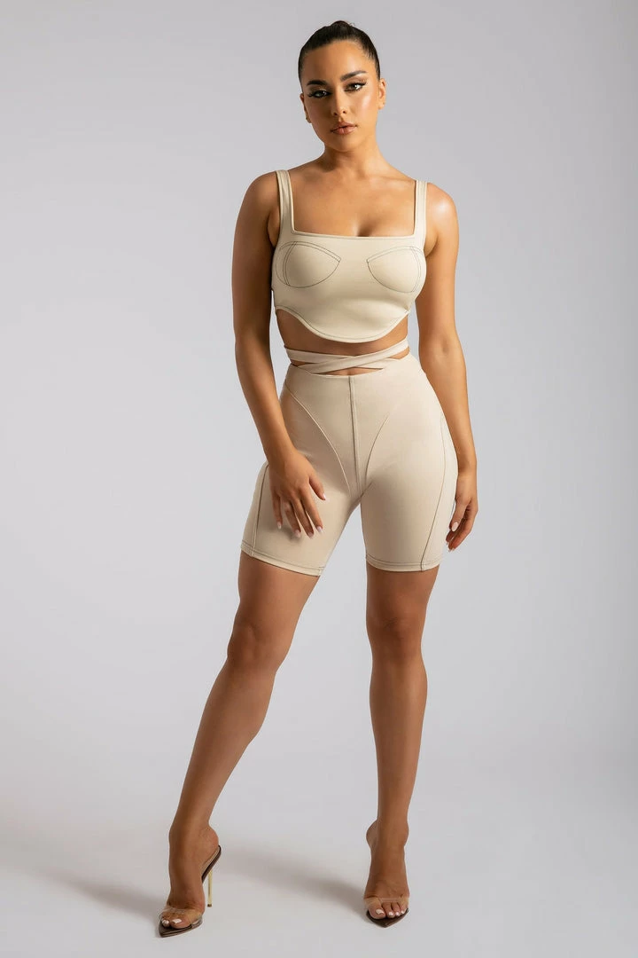 ROM Elsie Sleeveless Contrast Stitch Bustier Top - Tofu 9 ROM Elsie Sleeveless Contrast Stitch Bustier Top - Tofu