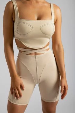 ROM Elsie Sleeveless Contrast Stitch Bustier Top - Tofu 19 ROM Elsie Sleeveless Contrast Stitch Bustier Top - Tofu
