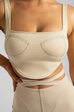 ROM Elsie Sleeveless Contrast Stitch Bustier Top - Tofu 14 ROM Elsie Sleeveless Contrast Stitch Bustier Top - Tofu
