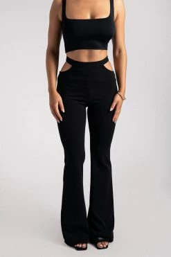 ROM Quinn Cut Out Side Flare Pants - Black