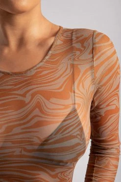 ROM Bonnie Mesh Long Sleeve Bodysuit - Burnt Orange All Tops
