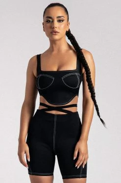 ROM Marianna Panelled Ponti Bike Shorts - Black All Bottoms