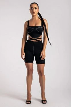 ROM Elsie Sleeveless Contrast Stitch Bustier Top - Black 26 ROM Elsie Sleeveless Contrast Stitch Bustier Top - Black