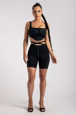 ROM Marianna Panelled Ponti Bike Shorts - Black All Bottoms