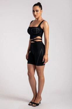 ROM Elsie Sleeveless Contrast Stitch Bustier Top - Black 28 ROM Elsie Sleeveless Contrast Stitch Bustier Top - Black
