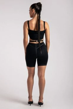 ROM Elsie Sleeveless Contrast Stitch Bustier Top - Black 30 ROM Elsie Sleeveless Contrast Stitch Bustier Top - Black