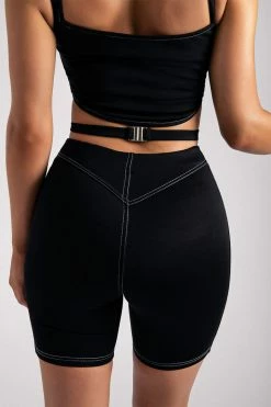ROM Marianna Panelled Ponti Bike Shorts - Black All Bottoms