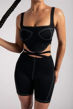 ROM Elsie Sleeveless Contrast Stitch Bustier Top - Black 31 ROM Elsie Sleeveless Contrast Stitch Bustier Top - Black
