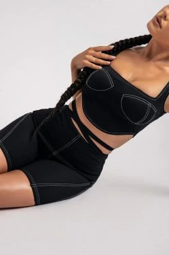 ROM Elsie Sleeveless Contrast Stitch Bustier Top - Black 32 ROM Elsie Sleeveless Contrast Stitch Bustier Top - Black