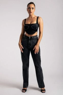 ROM Elsie Sleeveless Contrast Stitch Bustier Top - Black 21 ROM Elsie Sleeveless Contrast Stitch Bustier Top - Black