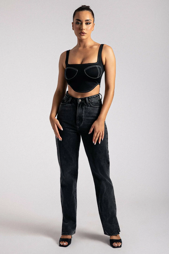 ROM Elsie Sleeveless Contrast Stitch Bustier Top - Black 5 ROM Elsie Sleeveless Contrast Stitch Bustier Top - Black