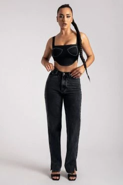 ROM Elsie Sleeveless Contrast Stitch Bustier Top - Black 20 ROM Elsie Sleeveless Contrast Stitch Bustier Top - Black