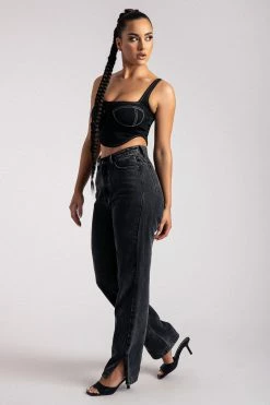 ROM Elsie Sleeveless Contrast Stitch Bustier Top - Black 22 ROM Elsie Sleeveless Contrast Stitch Bustier Top - Black