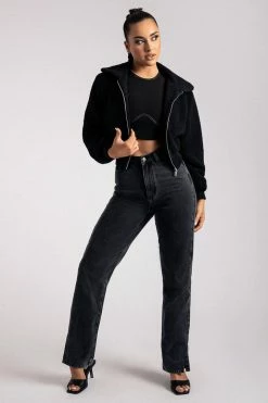 ROM Camila Teddy Crop Jacket - Black Coats & Jackets