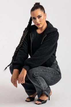 ROM Camila Teddy Crop Jacket - Black Coats & Jackets