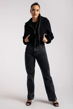 ROM Camila Teddy Crop Jacket - Black Coats & Jackets