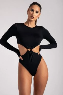 ROM Keira O-Ring Waist Long Sleeve Bodysuit - Black All Tops 19 ROM Keira O-Ring Waist Long Sleeve Bodysuit - Black All Tops