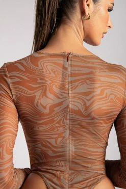 ROM Bonnie Mesh Long Sleeve Bodysuit - Burnt Orange All Tops