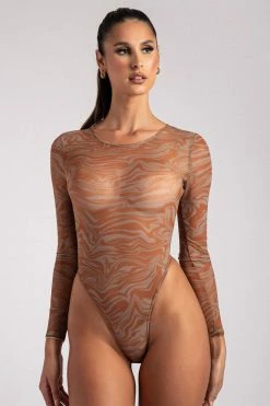 ROM Bonnie Mesh Long Sleeve Bodysuit - Burnt Orange All Tops
