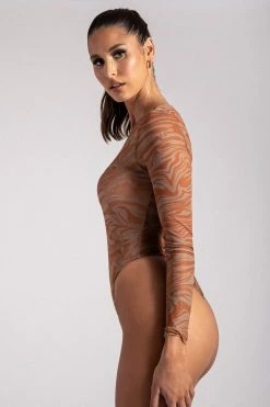 ROM Bonnie Mesh Long Sleeve Bodysuit - Burnt Orange All Tops