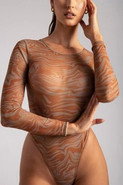 ROM Bonnie Mesh Long Sleeve Bodysuit - Burnt Orange All Tops