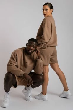 QNG Max Unisex Crew Neck Cosy Sweater - Mocha Two Piece Sets