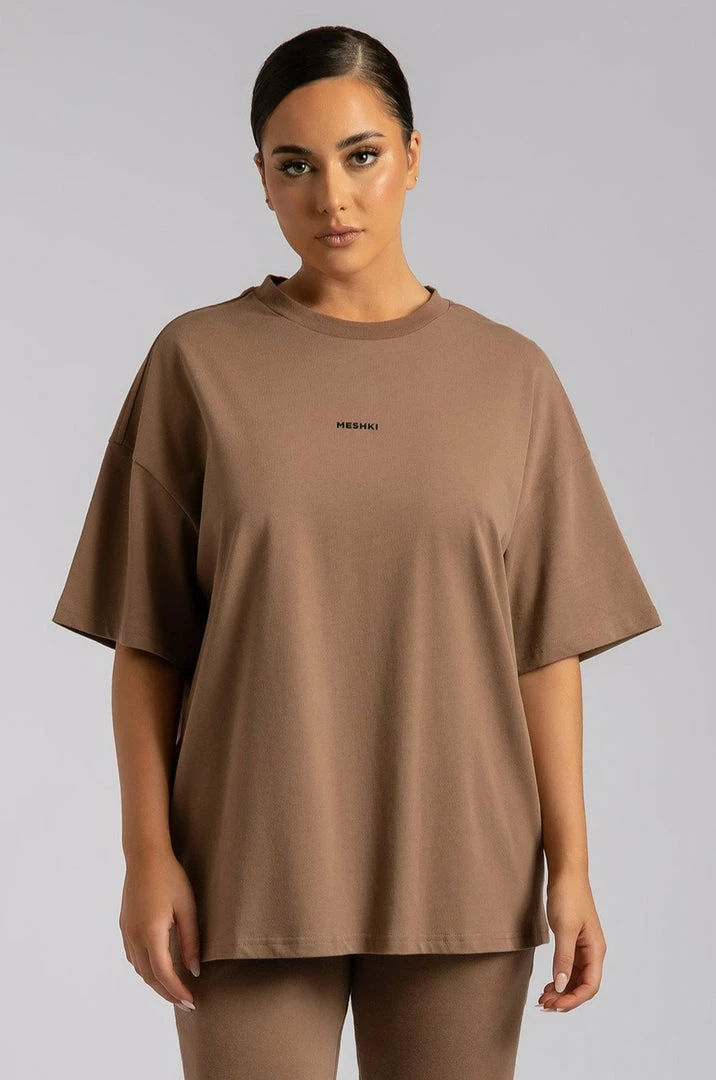 QNG Sloane Unisex Oversized T-Shirt - Mocha 1 QNG Sloane Unisex Oversized T-Shirt - Mocha