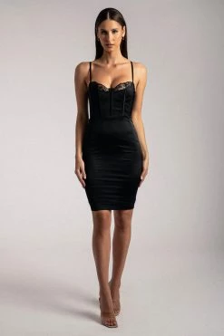 QNG DRESSES Antonella Corset Midi Dress- Black