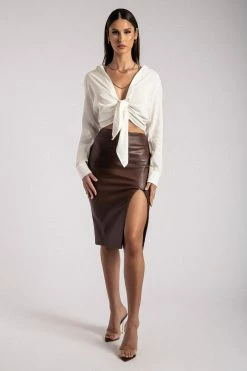 WNT Rona Front Tie Long Sleeve Crop Top - White