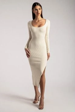 SOP Cali Long Sleeve Knit Midi Dress - Cream