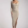 SOP Cali Long Sleeve Knit Midi Dress - Taupe