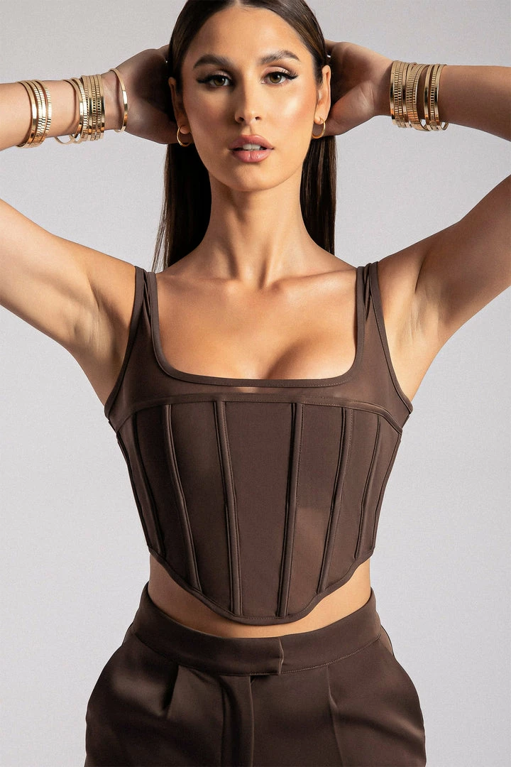 WNT All Tops Delaney Corset Bustier - Chocolate 1 WNT All Tops Delaney Corset Bustier - Chocolate