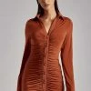 WDN Alexandra Ruched Long Sleeve Mini Dress - Burnt Orange DRESSES