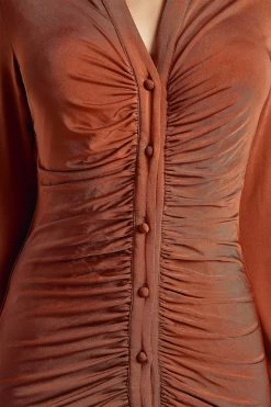 WDN Alexandra Ruched Long Sleeve Mini Dress - Burnt Orange DRESSES