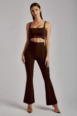 ROM Zendaya Highwaisted Flare Pants - Chocolate All Bottoms