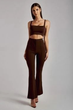 ROM Zendaya Highwaisted Flare Pants - Chocolate All Bottoms