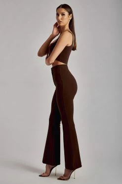 ROM Zendaya Highwaisted Flare Pants - Chocolate All Bottoms