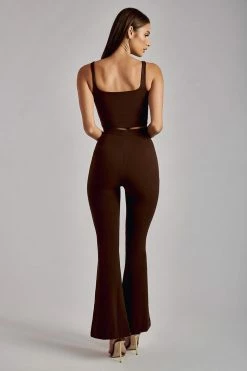 ROM Zendaya Highwaisted Flare Pants - Chocolate All Bottoms